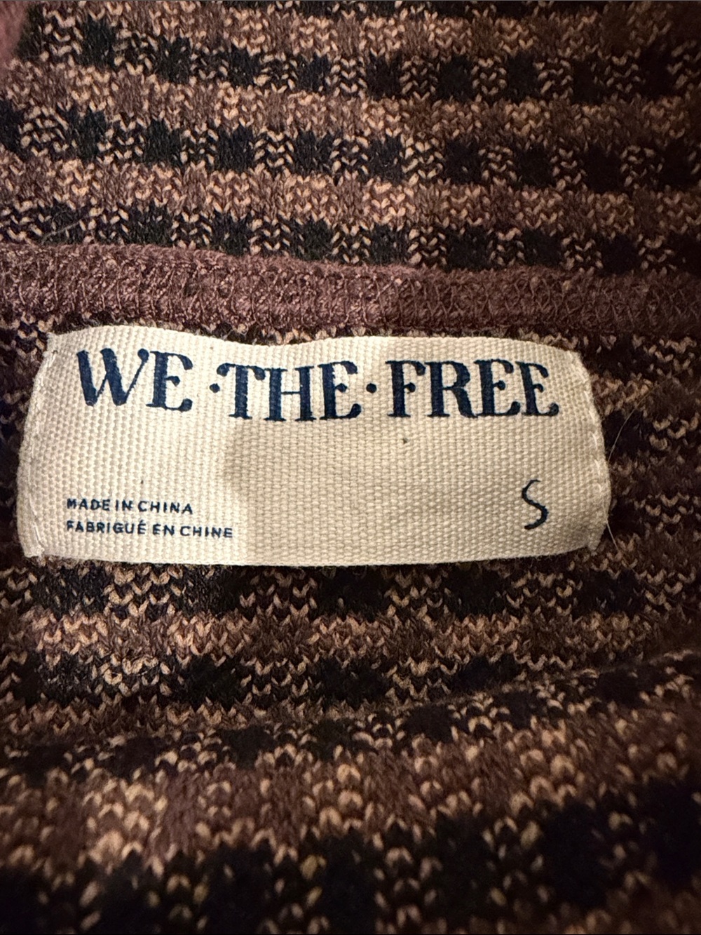 Free People We The Free Gamer Cuff Turtleneck Sweater Small Brown Cream Stripe - Picture 4 of 6